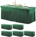 Wish Care 6 Pack Hunter Green Stretch Spandex Table Clothes for 4 Foot Rectangle Tables, 4FT Wrinkle Free Fitted Tablecloths Ruffles Design Table Cover for Party, Banquet, Wedding and Events by WishCare