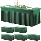 Wish Care 6 Pack Hunter Green Stretch Spandex Table Clothes for 4 Foot Rectangle Tables, 4FT Wrinkle Free Fitted Tablecloths Ruffles Design Table Cover for Party, Banquet, Wedding and Events by WishCare