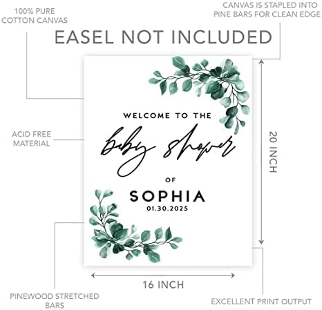 Andaz Press 16x20 Inch Canvas Welcome to Baby Shower Sign Personalized, Gender Neutral Greenery Eucalyptus Customized Baby Shower Sign Board for Easel, Custom Baby Shower Sign Entrance Decorations - Image 5