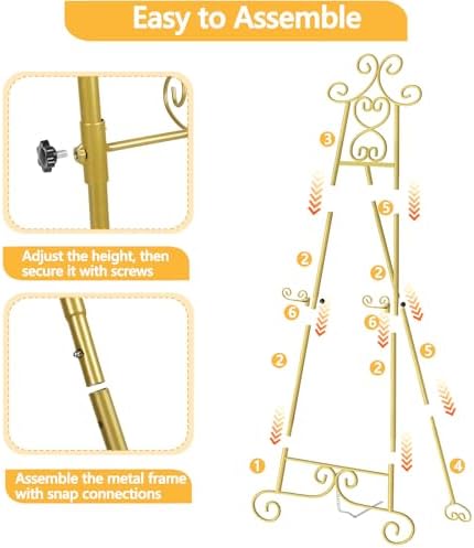 2 Pack Easel Stand for Sign, Large Adjustable Floor Easel with Chain Support, Vintage Decorative Metal Display Stand for Wedding Signs, Paintings, Artwork, Posters, Pictures, Gold - Image 5