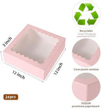 24 pcs Pink Pie Boxes,12x12x3 Inch Auto-Popup Bakery Boxes with Window Donuts Chocolate Muffins Donuts Pastry Dessert Cookie Box For Packaging - Image 2