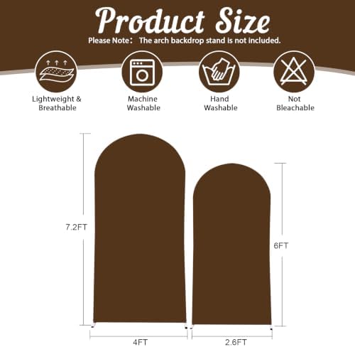 2 Set-7.2FT, 6FT Brown Arch Backdrop Cover,Spandex Fitted Wedding Arch Stand Covers Round Top Chiara Arch Backdrop Stands Cover for Birthday Party Banquet Photo Background Decoration - Image 3