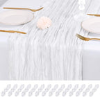 14 Pack White Cheesecloth Table Runner 17x108 Inch Semi Sheer Boho Gauze Cheese Cloth Fabric Table Runners, for Wedding Party Baby Shower Birthday Home Decor Garden Farmhouse by Unknown