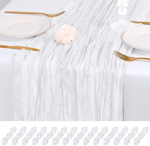14 Pack White Cheesecloth Table Runner 17x108 Inch Semi Sheer Boho Gauze Cheese Cloth Fabric Table Runners, for Wedding Party Baby Shower Birthday Home Decor Garden Farmhouse by Unknown