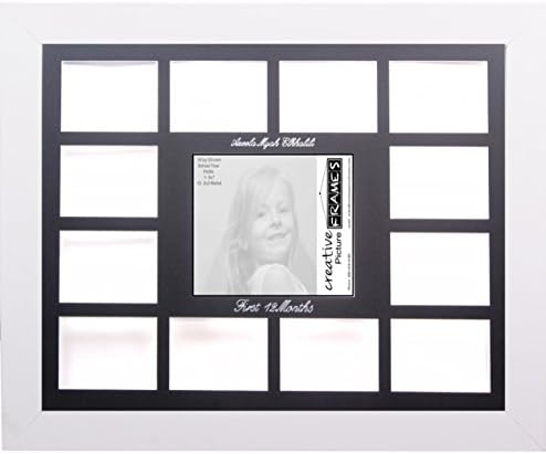 Creative Picture Frames Custom Calligraphy 12 Month Timeline Newborn Collage 18 By 22-Inch Picture Frame With Black Mat And Wall Hangers, Candy Wash White by CreativePictureFrames