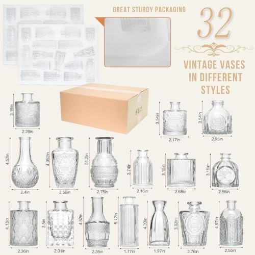 Mini Bud Vases Set of 32 As Wedding Centerpieces for Tables,Clear Bud Vases for Flowers,Small Flower Vases Suitable for Birthday Party,Anniversary,Wedding Reception,Baby Shower (Clear, 32PCS) - Image 2