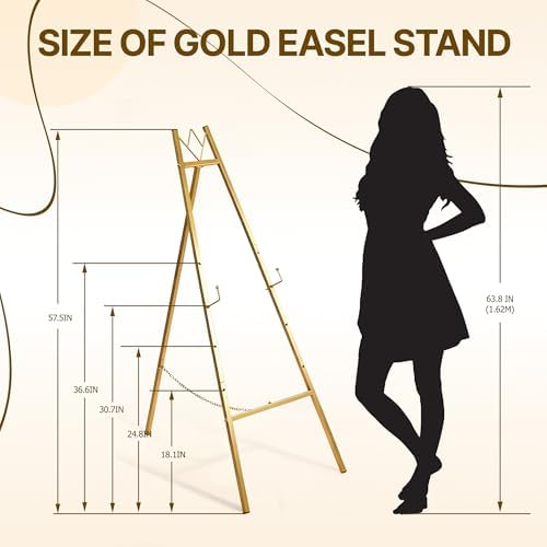 57.5" Gold Easel Stand for Sign, Wedding Sign Stand for Display, Assembly Required, 4 Adjustable Height Levels Heavy Duty Metal Display Stand Floor Standing Easels for Art, Paintings, Pictures(2 Pack) - Image 5