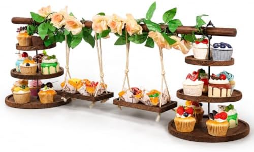 Wooden 3 Tier Cupcake Dessert Table Display Stand with Swing & Flower Decor by Unknown