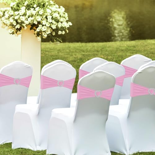 100PCS Spandex Stretch Chair Sashes Bows Universal Elastic Chair Cover Bands Ties with Buckle Slider for Wedding Party Birthday Reception Events Banquet Decoration(Pink) - Image 6