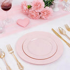 FLOWERCAT 100PCS Pink Plastic Plates - Heavy Duty Pink Party set Disposable serve for 50 guests -10 inch Dinner + 7 inch Dessert/Salad Plates for Easter,Birthday Party,Mother's Day - Image 5