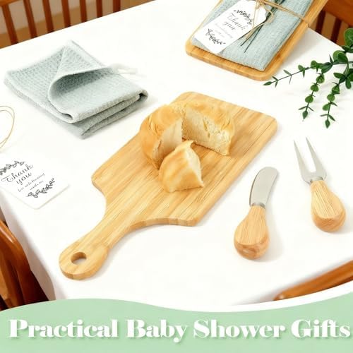 49Pcs Baby Shower Prizes for Game Winners Bamboo Cheese Board Fork Spreaders Towel Thank You Card with PVC Gift Bags for Guests Baby Shower Wedding Bridal Shower Favors - Image 2