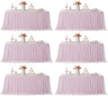 familus Pink Table Cloths 6 Foot Rectangle 6 Panels Stretch Ruffle Tulle Tablecloth Spandex Fitted Table Cover for 6 Foot Tulle Table Skirts for Party Wedding Table Cloths, Banquets by familus
