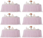 familus Pink Table Cloths 8 Foot Rectangle 6 Pack Stretch Ruffle Tulle Tablecloth Spandex Fitted Table Cover for 8 Foot Tulle Table Skirts for Party Wedding Table Cloths, Banquets by familus