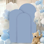 FANPROMS Wedding Arch Cover Set 5FT 6FT 7FT Dusty Blue Wedding Arch Cover Set of 3 Spandex Round Top Arch Covers for Metal Stand Balloon Stretchy Arch Cover for Wedding Party Supplies - Image 5