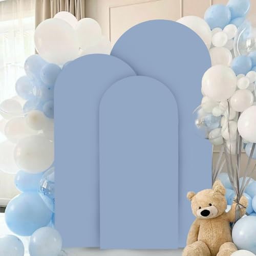 FANPROMS Set of 3 Wedding Arch Cover 6FT 6.6FT 7.2FT Dusty Blue Round Top Spandex Arch Stand Cover Fitted Fabric Balloon Arched Covers for Birthday Party Stretchy Arch Covers Decoration - Image 5