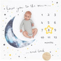 Pondering Pine Organic Baby Monthly Milestone Blanket Boy - Love You to the Moon and Back Blanket for Boys, Growth Chart for 1-12 Months Milestones, Gender Neutral, 47”x47” by PonderingPine