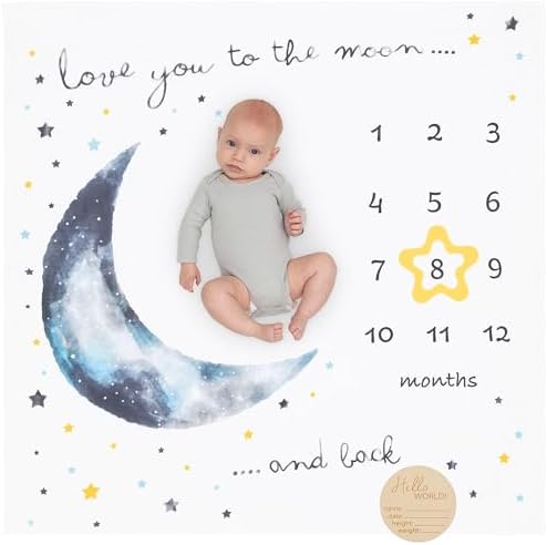 Pondering Pine Organic Baby Monthly Milestone Blanket Boy - Love You to the Moon and Back Blanket for Boys, Growth Chart for 1-12 Months Milestones, Gender Neutral, 47”x47” - Image 7