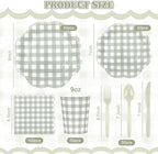 400 Pcs Gingham Party Supplies for 50 Guests Sage Green and White Scalloped Paper Plates and Napkins Knives Spoons Forks Cups Disposable Checkered Dinner Party Set for BBQ Baby Shower Wedding - Image 2