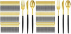 I00000 300Pcs Black Plastic Silverware, Happy New Year Gold Disposable Silverware, Black and Gold Plastic Utensils Include 100 Forks 100 Knives 100 Spoons,Disposable Cutlery for Wedding (Pack of 2) by I00000