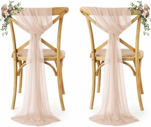 MDS Pack of 25 Chiffon Chair Sashes for Wedding & Event Décor - Nude by MDS