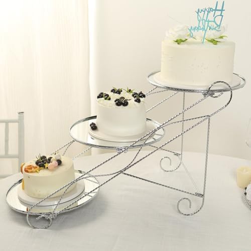 Efavormart 3-Tier Silver Cascading Metal Cake Stand with Round Mirror Trays, Cupcake Holder Dessert Display Stand Tiered Serving Platter - 16"x19" - Image 6