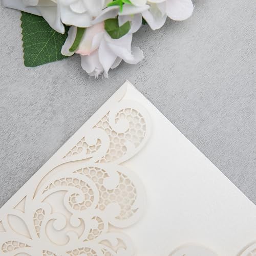 20Pcs Ivory Laser Cut Wedding Invitation Cards With Envelopes - Image 6