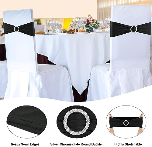 Black Chair Sashes 100 Pack Spandex Stretch Chair Band Sashes with Buckles for Folding Chairs Wedding Party Reception Baby Shower Events Banquet Decorations - Image 3