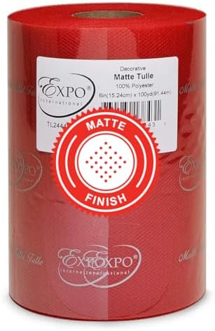 Expo International Decorative Matte Tulle, Roll/Spool of 6” X 100 Yards, Lightweight Polyester Tulle Fabric for Tutus, Costumes, and Party Decorations, Washable, Easy-to-Use, Red by ExpoInternational