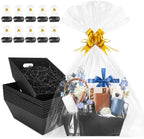 EVELOMO 10 Pack Empty Gift Baskets to Fill - 10" x 8" Large Baskets for Gifts Empty, Sturdy DIY Gifts Baskets Sets with 500g Crinkle Cut Papers for Birthdays Weddings Parties & Holidays (Black) by EVELOMO
