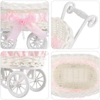Wicker Baby Carriage: Pink Stroller Basket Baby Shower Centerpiece Decor - Image 7