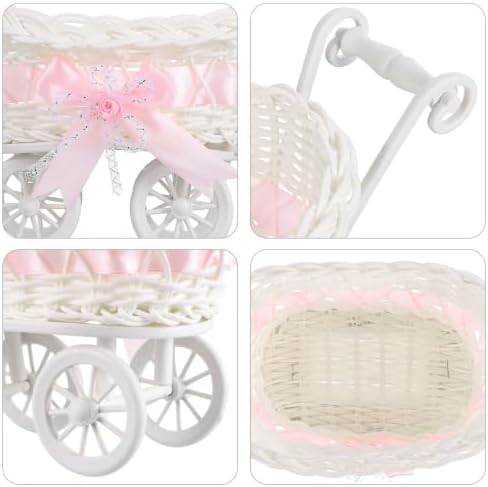 Wicker Baby Carriage: Pink Stroller Basket Baby Shower Centerpiece Decor - Image 7