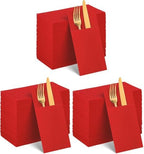 60 Pcs Red Linen-Feel Paper Napkins with Built-in Flatware Pocket, Pocket Linen Napkin Prefolded Cloth Like Paper Napkin Bulk for Anniversay Silverware Birthday Bathroom Wedding Party (Pack of 3) by NatNarr