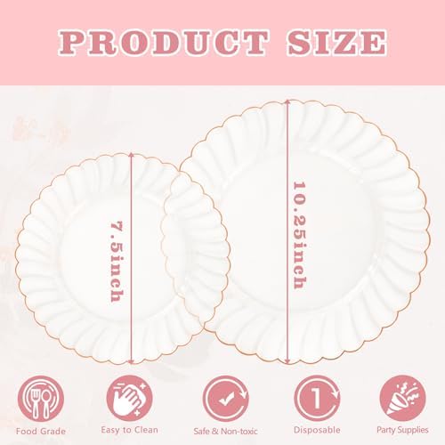 YOUBET 60PCS Rose Gold Plastic Plates for Party Wedding Baby Shower - Image 2