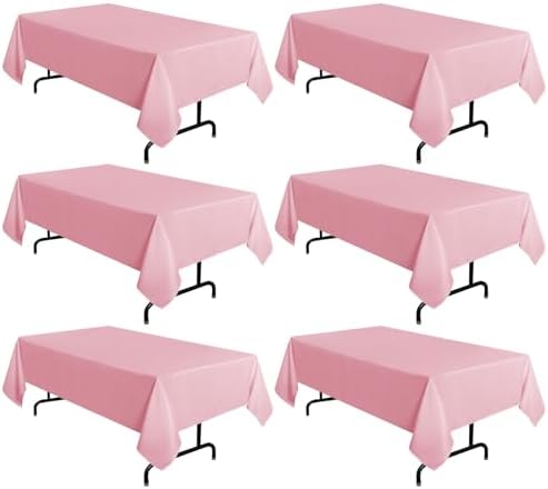 sancua 6 Pack Pink Tablecloths 60x102 Inch for 6 Feet Rectangle Tables by sancua