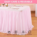 Wish Care 2 Pack Pink Tulle Table Cloth for Rectangle Tables 8FT Ruffle Tutu Stretch Fitted Tablecloths Wrinkle Free Tulle Tutu Skirt Table Cover for Party Wedding Girls Birthday Baby Bridal Shower - Image 6