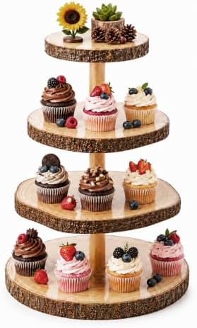 2 Pack Wood Cupcake Stand, 3 Tier Wood Cake Stands, Round Tiered Tray Stand, Large Rustic Cake Display Holder Stands, 3 Tier Wooden Cupcake Tower for Woodland Baby Shower, Wedding, Birthday, Tea Party by Unknown