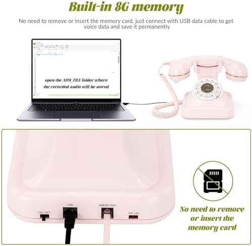 Audio Guest Book Wedding Phone can Record Customized Audio Guest Books for Weddings, banquets and Parties, and it Supports Playing Guests' Voice Message Information on the Device Itself. Pink - Image 6
