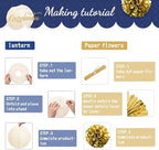 NICROLANDEE Navy Blue and Gold Decorations, 27 PCS Hanging Paper Lanterns Tissue Pom Poms Garlands Decor for Graduation Party, Mens Birthday, Memorial Day Decorations, New Years Party Supplies - Image 4