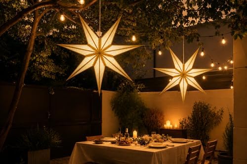 GalaxyArts 7-Point Paper Star Lantern - Striped Cutout Hanging Light Decoration - Foldable Hollow Out Star Lamp Shade for Home, Party, Christmas, Wedding Décor - Indoor/Outdoor Hanging Star(Yellow) - Image 7