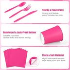 Kochorie 350 Pieces Hot Pink Dinnerware Set, 7 & 9 inch Dessert Paper Plates Cups Napkins Plastic Cutlery Disposable Party Supplies for Birthday Baby Shower Wedding, Serve 50 Guests - Image 4
