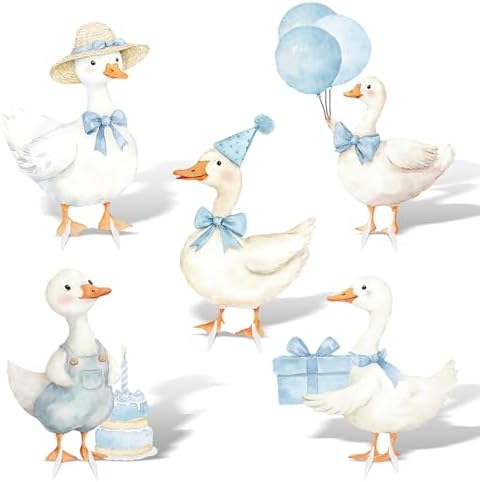 5Pcs Silly Goose Baby Shower Decorations, Blue Large Goose Cardboard Cutout Standup, Geese Birthday Party Sign for Photo Booth Props Backdrop Garden Entrance Decor Cartoon Party Supplies by WelcometoLawnIdyll