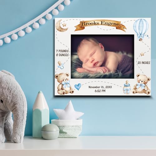 BELLA BUSTA-Personalize Baby Teddy Bear Birth Announcement Theme Picture Frame- Baby Shower, Birth Details Keepsake (Boy-Blue (5x7 Horizontal)) - Image 3