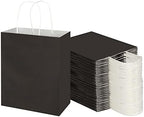 Toovip 100 Pack 8x4.75x10 Inch Medium Black Kraft Paper Bags with Handles Bulk, Gift Wrap Bags for Favor Grocery Retail Party Birthday Shopping Business Goody Craft Merchandise Take Out Sacks by Toovip