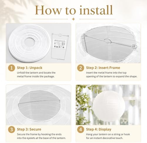 8 Pcs 16/30 Inch Large White Paper Lanterns Jumbo Hanging Party Decorations - Image 4