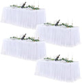 White Table Cloths 8 Foot Rectangle Stretch Ruffle Tulle Tablecloth Spandex Fitted Table Cover for 8 Foot Tables White Tulle Table Skirts Rectangle Tables 8ft Elastic Party Wedding Table Cloths 4Pack by LittleFunny