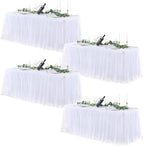 White Table Cloths 8 Foot Rectangle Stretch Ruffle Tulle Tablecloth Spandex Fitted Table Cover for 8 Foot Tables White Tulle Table Skirts Rectangle Tables 8ft Elastic Party Wedding Table Cloths 4Pack by LittleFunny
