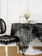 Vintage Black Lace Tablecloth 6pcs Table Fabric 60x120 Inch for Scary - Image 4