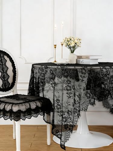 Black Tablecloth Lace Table Fabric 2pcs 60x120 Inch for Scary Movies - Image 4