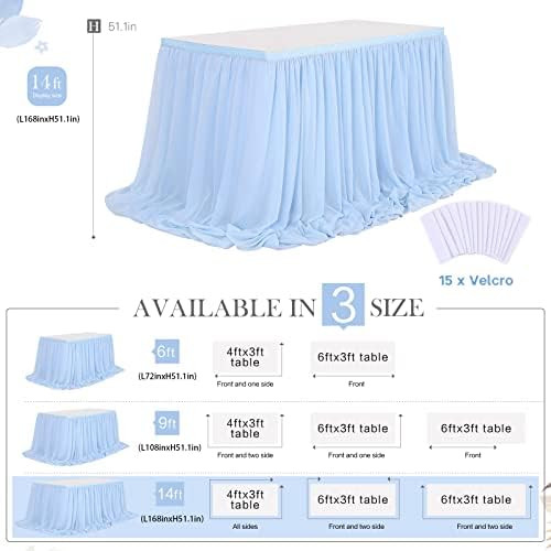 14FT Baby Blue Table Skirt 2 Layer Chiffon Table Skirts Tablecloth for Boy Gender Birthday Mermaid Theme Party Decoration - Image 6