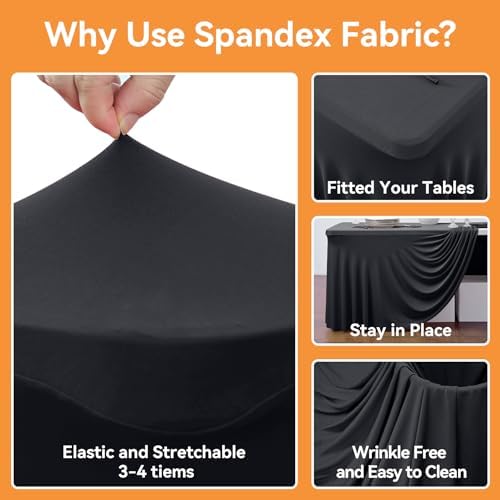 6 Pack Black Fitted Spandex Table Cloth Rectangle 8ft, Wrinkle Free High-Stretch Skirted Tablecloths for 8 Foot Rectangle Tables, Decor Parties Weddings Birthday Banquet Spandex Table Cloths Cover - Image 5